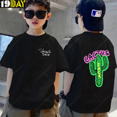 Desert Vibes Cactus Black Kids Drop Shoulder Oversized T-Shirt